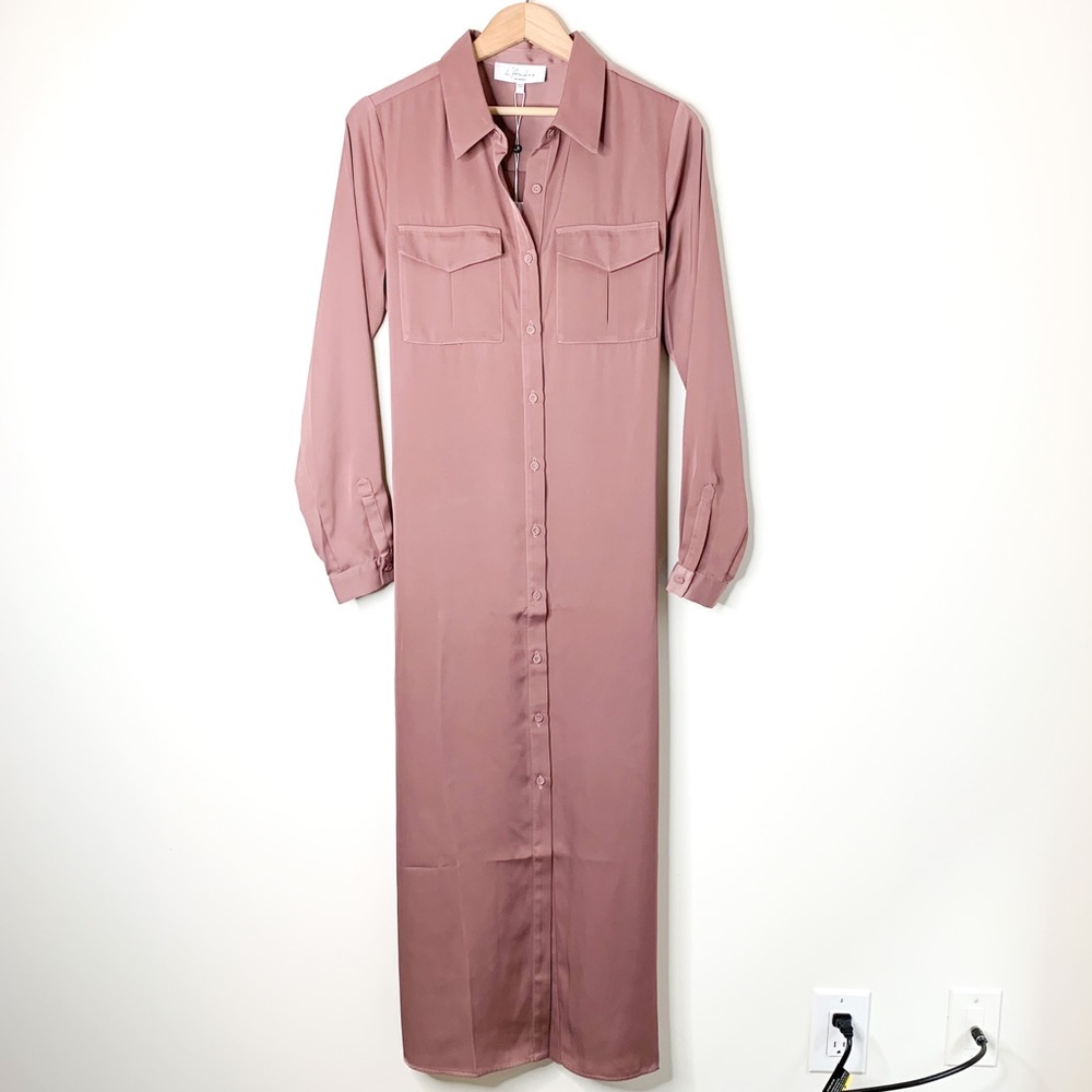 L’Academie Long Sleeve Shirt Dress Mauve S NWT - Picture 4 of 15